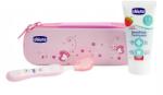 Chicco Chicco, pasta de dinti cu fluor si periuta de dinti + etui, roz, 12 luni+