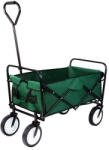  Fém kézikocsi, összecsukható kerti kocsi ponyvával, zöld, max. 50kg teherbírás (A01)