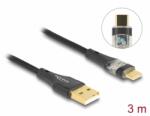Delock Cablu USB 2.0-A la USB type C T-T Fast Charging 60W 3m brodat Negru, Delock 80762 (80762)