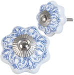 Clayre & Eef Set 2 butoni mobilier ceramica albastra alba Ø 4x3 cm (63417)