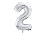 PartyDeco Balon folie Numarul 2 , 86 cm, argintiu (1 pachet 1 buc. ) (FB1M-2-018)