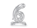 PartyDeco Balon folie cu suport Numarul 6 , 70 cm, argintiu (1 pachet 1 buc. ) (FB102M-6-018)