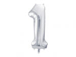 PartyDeco Balon folie Numarul 1 , 86 cm, argintiu (1 pachet 1 buc. ) (FB1M-1-018)