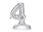 PartyDeco Balon folie cu suport Numarul 4 , 70 cm, argintiu (1 pachet 1 buc. ) (FB102M-4-018)