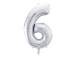 PartyDeco Balon folie Numarul 6 , 86 cm, argintiu (1 pachet 1 buc. ) (FB1M-6-018)