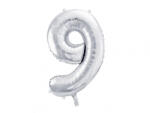 PartyDeco Balon folie Numarul 9 , 86 cm, argintiu (1 pachet 1 buc. ) (FB1M-9-018)