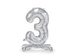 PartyDeco Balon folie cu suport Numarul 3 , 70 cm, argintiu (1 pachet 1 buc. ) (FB102M-3-018)