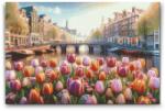  Gyémántszemes festmény - Tulipánok és kilátás a hídra Méret: 40x60cm, Keretezés: Műanyagtáblával, Gyémántok: Kerek