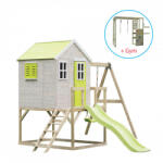 Wendi Toys Casuta de gradina Lime Lodge cu tobogan, leagan, modul sport, Wendi Toys (M24L_G) - roua Casuta pentru copii