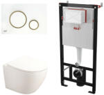 Fluminia Set complet vas WC suspendat Fluminia, Alfonzo, alb, cu rezervor Alca și clapetă alb și auriu (AM101/1120+M775+B2330BD-2)
