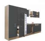 Leziter Yorki 370 konyhablokk sonoma tölgy korpusz, selyemfényű antracit fronttal polcos szekrénnyel és felülfagyasztós hűtős szekrénnyel (L370STAN-PSZ-FF)