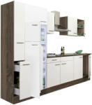 Leziter Yorki 300 konyhablokk yorki tölgy korpusz, selyemfényű fehér fronttal felülfagyasztós hűtős szekrénnyel (L300YFH-FF)