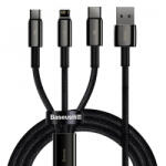 Baseus Tungsten Gold töltőkábel, adatkábel 3in1 USB C, Lightning, MicroUSB, fekete (20W, 2A, 1.5m) CAMLTWJ-01