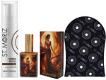 NOVA KISS Set premium pentru Autobronzare Profesionala cu Spuma St Moriz x 200 ml, Ulei Stralucitor cu Sidef Auriu NOVA KISS x 50 ml si Manusa