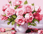 Ideyka Set pictura pe numere, cu sasiu, Trandafiri roz, 40x50 cm (KHO3254) Carte de colorat