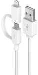 DEVIA Кабел Devia - 2 в 1, USB-A/Micro USB/Lightning, 1 m, бял (6952897987107)