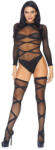 Leg Avenue 2 pc Opaque Sheer Criss Cross Bodysuit And Matching, Black - O/S (714718262918)