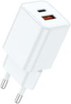 Lemontti Incarcator de retea LEMIRDPGT25WA GaN Dual Port 1x Type-C, 1x USB-A, 25W, EU Plug, Alb (LEMIRDPGT25WA) - vexio