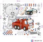 INSPIO Falmatricák fiúknak - Sürgősségi járművek és maci gyerekszobába (9376f) (9376f)