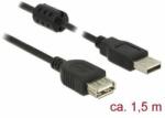 Delock Cablu prelungitor USB 2.0 [1x mufă USB 2.0, tip A - 1x mufă USB 2.0, tip A] 1, 50 m Negru cu miez de ferită (84884)
