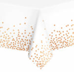 PartyPal Asztalterítő, műanyag, fehér, rose-gold konfetti mintákkal, 137x 274 cm