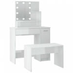 vidaXL Magasfényű fehér szerelt fa fésülködőasztal-szett led-ekkel (3114119) - plaza8