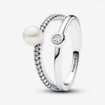 Pandora - Kezelt édesvízi tenyésztett gyöngy és pavé dupla karikagyűrű (193147C01-60)