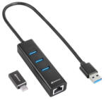 Sharkoon USB3.2 Gen 1 Hub + Ethernet USB-A/C fekete (4044951037575)
