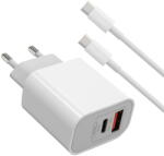 Lemontti Incarcator de retea LIRFCQCPD20WA Fast Charge 20W USB, USB Type-C si cablu Type-C-Type-C 20W 1m Alb (LIRFCQCPD20WA) - pcone