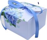 Goldpress Esküvői szívesség doboz fehér kék hortenziával, masnival (11 x 11 x 7 cm) 8db - Goldpress (k34.2165.01)