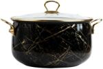 Goldmann Cratita emailata, 26x16cm, 8.5 litri, manere titan aurii, capac sticla, inclusiv inductie, Goldmann, neagra (GM 8017-26 Black)
