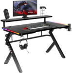 Huzaro Gamer asztal számítógépasztal monitor állvánnyal, 120 x 60 x 69, 5 cm, alumínium / HDF, 5.0 RGB LED Fekete (HERO-50-RGB)