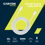 CANION CANYON СFI-12, cablu tip C la fulger, 5V3A, 9V2.22A, PD20W, cablu de alimentare: 18AWG*4C, cablu de semnal: 28AWG*4C, viteza de transfer de date: 30M/s, OD4.5MM, 2M, PVC, alb , Rohs (CNE-CFI12W)