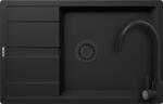 SCHOCK Schock Ronda D-100XL konyhai mosogatótálca 780 x 500 mm Cristalite Nero, fekete szűrőkosár és túlfolyó takaró és Schock Prima konyhai csaptelep fekete (ROD10XLNEPRNEG)