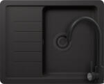SCHOCK Schock Pinedo D-100XS konyhai mosogatótálca 620 x 500 mm Cristalite Nero, fekete szűrőkosár és túlfolyó takaró és Schock Prima konyhai csaptelep fekete (PID10XNEPRNEG)