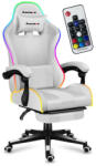 Huzaro Gamer szék lábtartóval , Force 4.7 professzionális játékszék, Acél, Textil Szövet anyag, 130 Kg, Nyakpárna, Fejpárna , RGB LED , Fehér (hz-force-47-rgb-white)