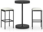 vidaXL Set mobilier bar de grădină cu perne, 3 piese, negru, poliratan (3064759)