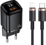 USAMS Incarcator de retea Incarcator Priza USB-C GaN 36W, USB-A, QC 3.0 + Cablu Lightning 1.2m - USAMS (UDTZ01) - Black (KF2310376)