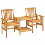 vidaXL Tömör akácfa kerti székek teázóasztallal és párnákkal (3061301) (3061301)