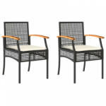 vidaXL 2 db fekete polyrattan és akácfa kerti szék párnákkal (366247) (366247)