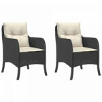 vidaXL 2 db fekete polyrattan kerti szék párnával (365144) (365144)