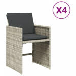 vidaXL 4 db világosszürke polyrattan kerti szék párnával (364988) (364988)