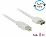 Delock Cablu Delock, EASY-USB 2.0 conector tip A > USB 2.0 conector tip B, 5 m, alb (85155)