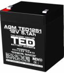 TED Electric Acumulator 12V Stationar VRLA, Dimensiuni 90 x 70 x 98 mm, Baterie 12V 5.1Ah F2, TED Electric TED003157 (A0061963)