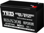 TED Electric Acumulator 12V Stationar VRLA, Dimensiuni 151 x 65 x 95 mm, Baterie 12V 9.1Ah F2, TED Electric TED003263 (AC.TD.12VF2.BK1.9.1.0001)