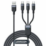 JOYROOM 3in1 USB - USB-C + micro + Lightning Kábel - 0.3m 3.5A - Fekete (S-1T3018A18)