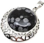 R. M. ékszer Kerek medál fém Obszidián hópehely 3cm (020742)