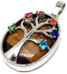 R. M. ékszer Ovális medál fém fa str szines Tigrisszem 2x3cm (021723)