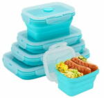  HOME & MARKER® Összecsukható szilikon tároló doboz készlet (kék), minőségi műanyag doboz amely ételhordóként is kiváló választás (4 db/készlet) | POPLATE