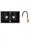 FERRO Set chiuveta Ferro granit 78x48 grafite , 2 cuve, cu baterie flexibila Ferro ZUMBA NEGRU-GOLD